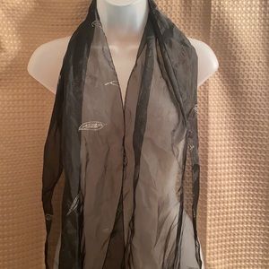 Embroidered Scarf - Sheer black and silver evening wear